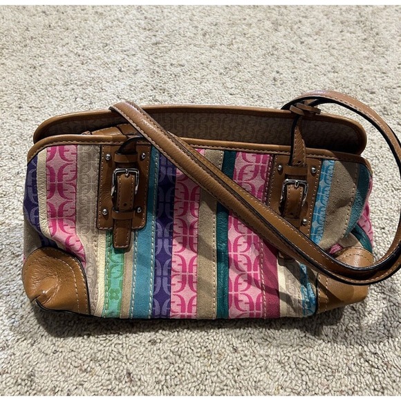 FOSSIL HANDBAG Signature Jacquard & Leather Purse Hand Bag Stripe C24 - Picture 1 of 16